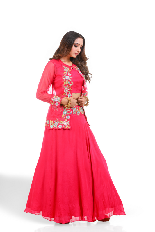 Hot Pink Lehenga Choli With Jacket