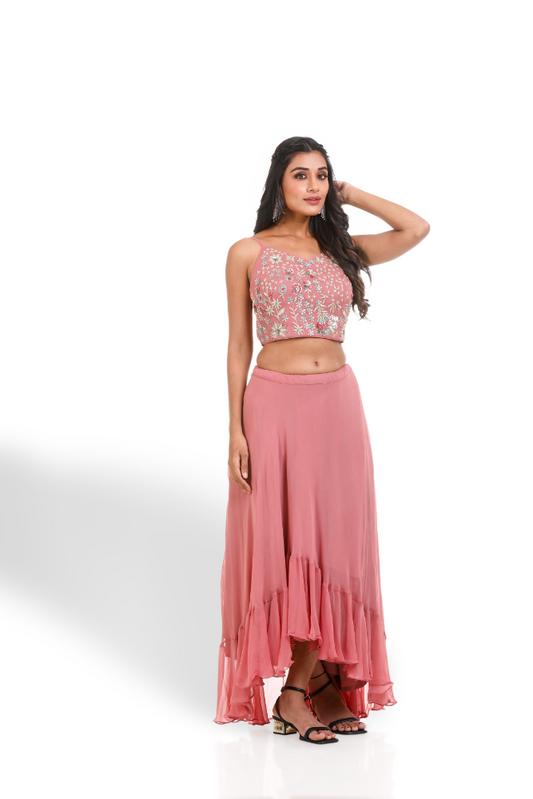 Dust Pink Hi-Lo Legha Choli With Duppatta